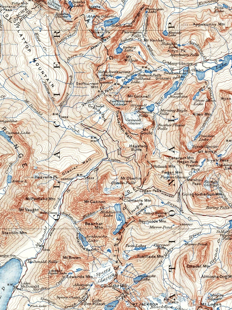 glacier-national-park-map-montana-topographic-map-print-etsy