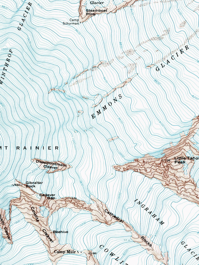 Mount Rainier Print / Rainier Topographic Map / Mount Rainier - Etsy