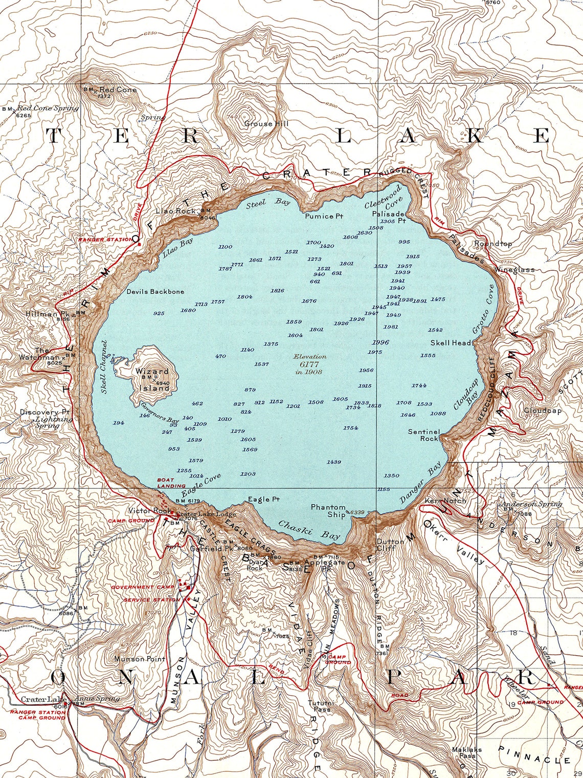 Crater Lake Topographical Map Print / Crater Lake National - Etsy