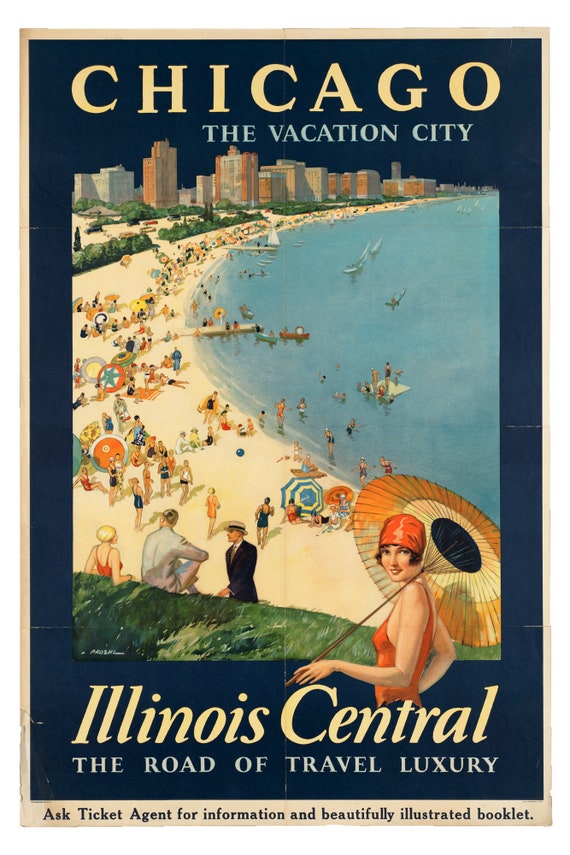 CHICAGO ILLINOIS CENTRAL A3 vintage retro travel /& railways posters wall decor#3