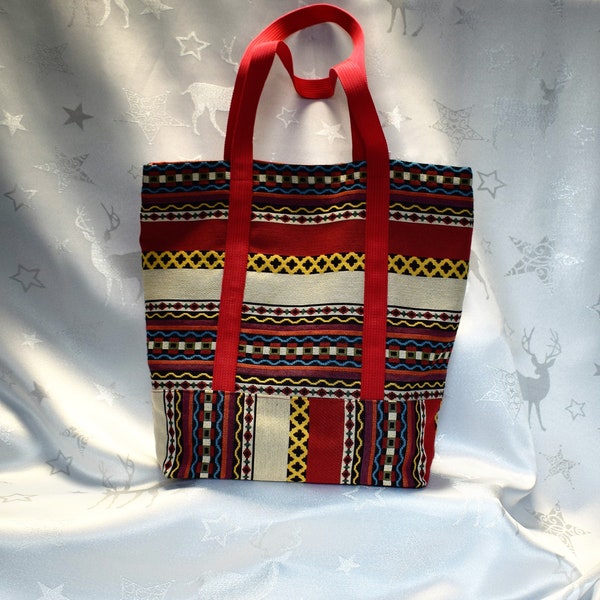 sac cabas en coton tissé motifs ethniques géométrriques, doublé