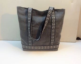 Bag in washed linen and cotton, lined