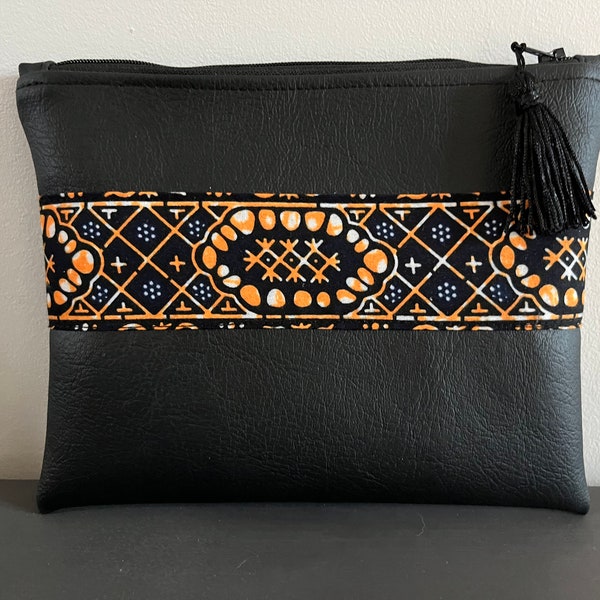 Pochette en simili cuir et wax