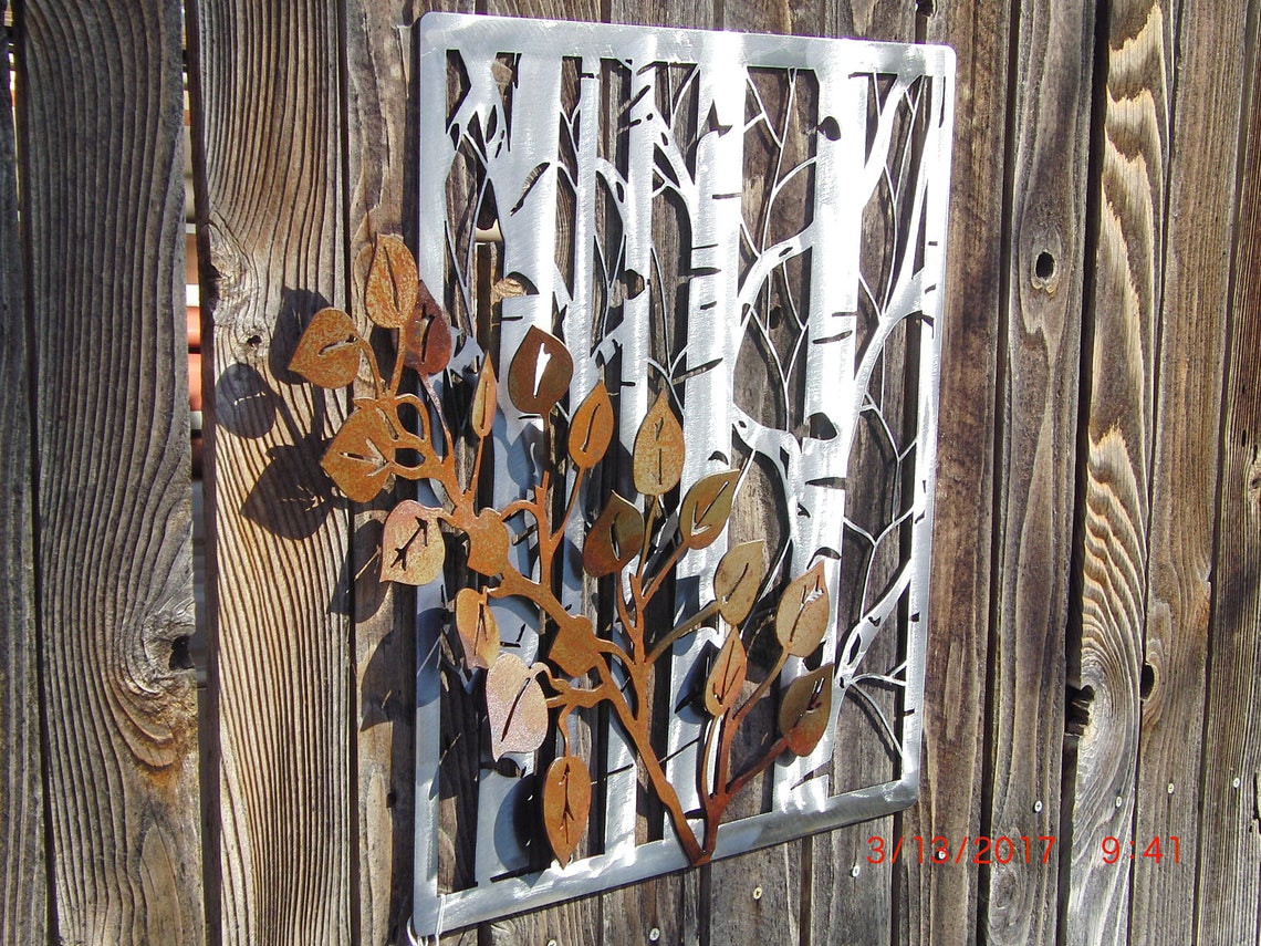 Aspen trees w/ aspen branch metal art wall hanging Etsy