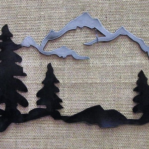 Mountains and tree scene #6 metal wall art