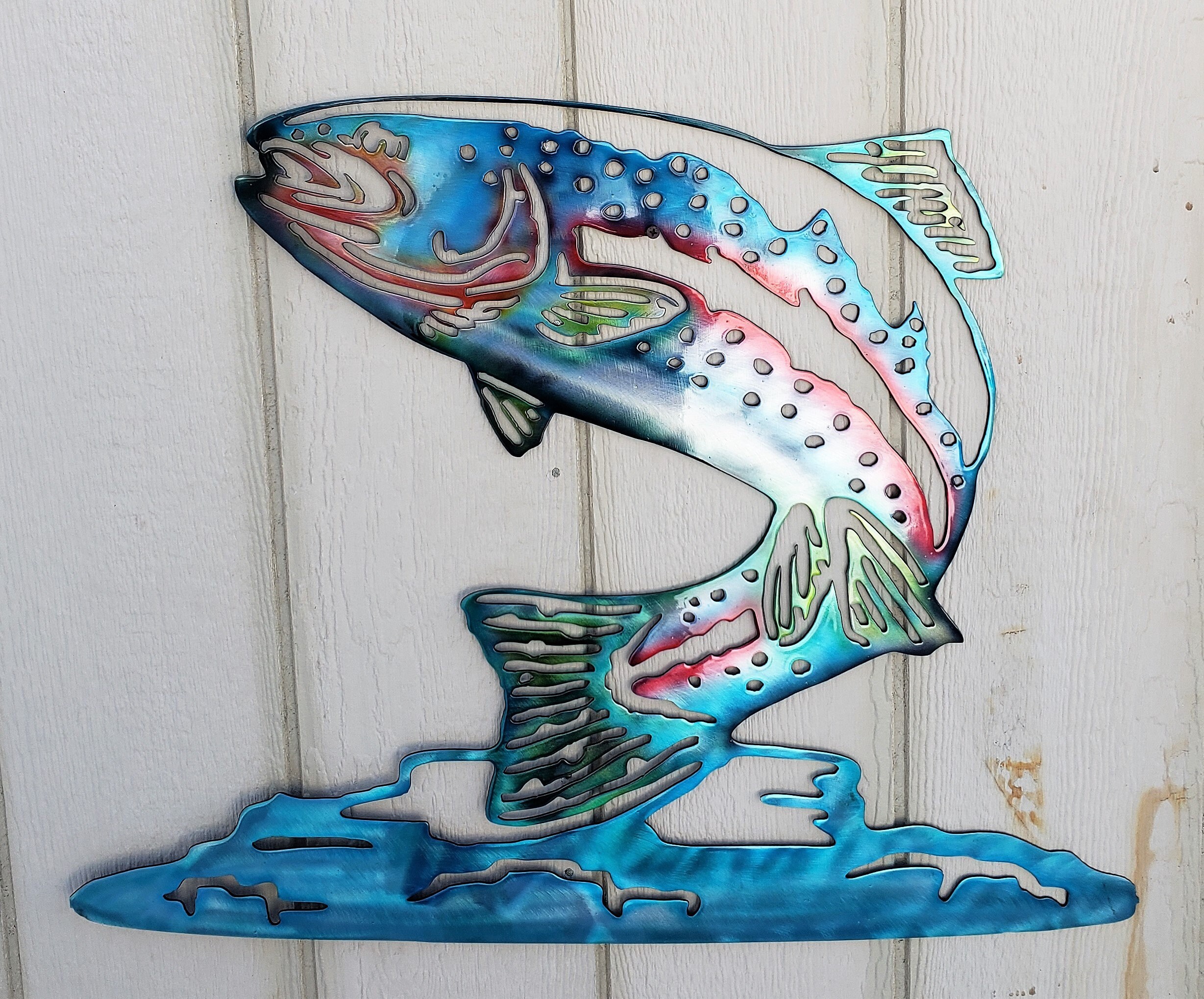 Trout Jumping Custom Painted Metal Wall Art | Etsy