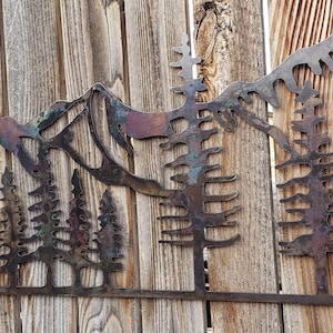 Mountain and trees scene metal wall art
