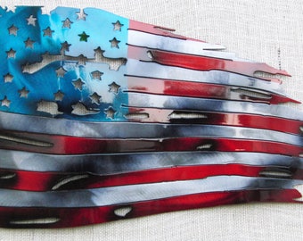 American flag distressed metal art wall hanging