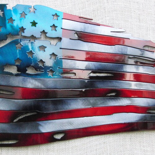 American Flag Wall Art / Tattered Steel American Flag Art / Etsy