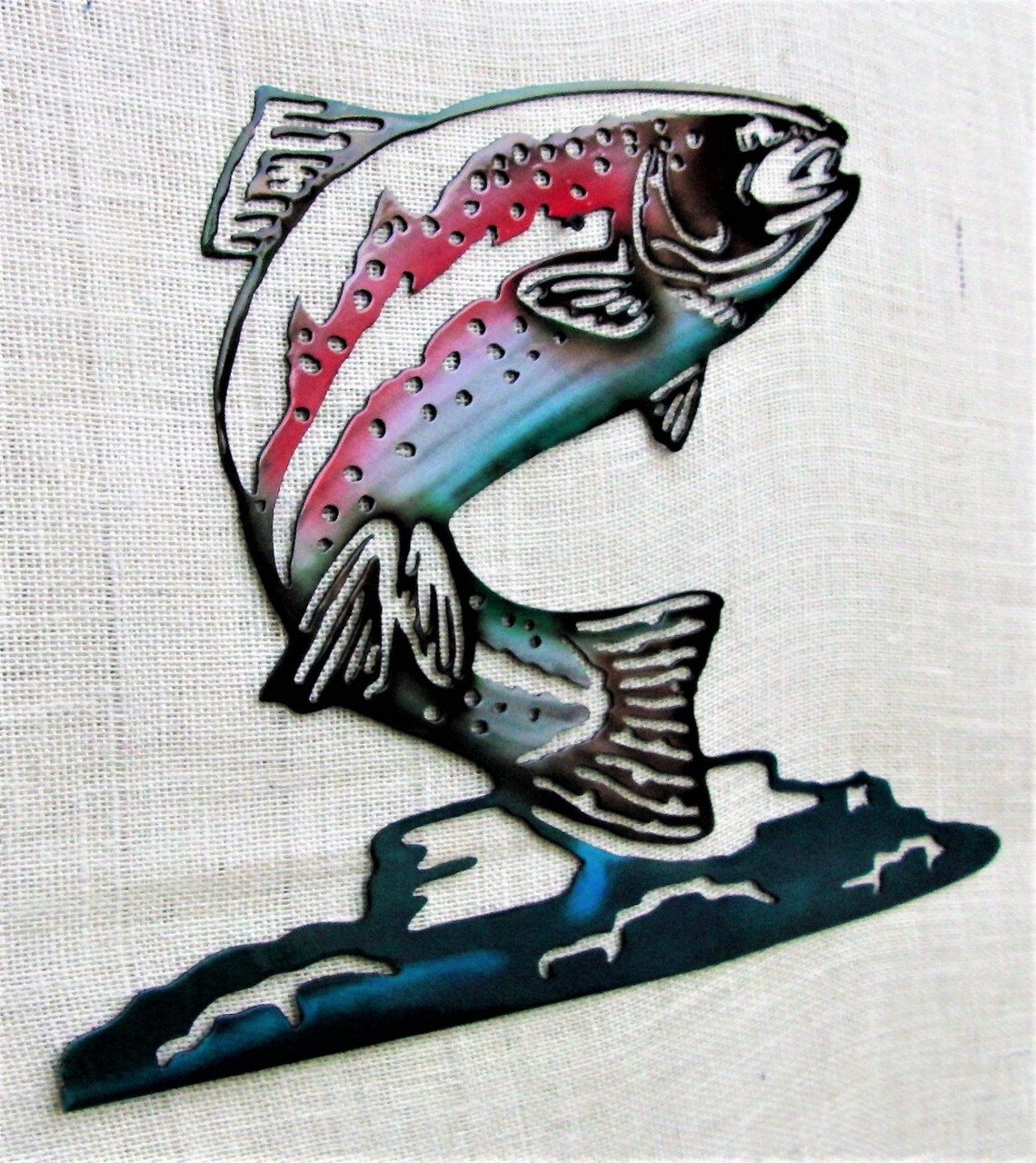 Trout Jumping Custom Painted Metal Wall Art Etsy
