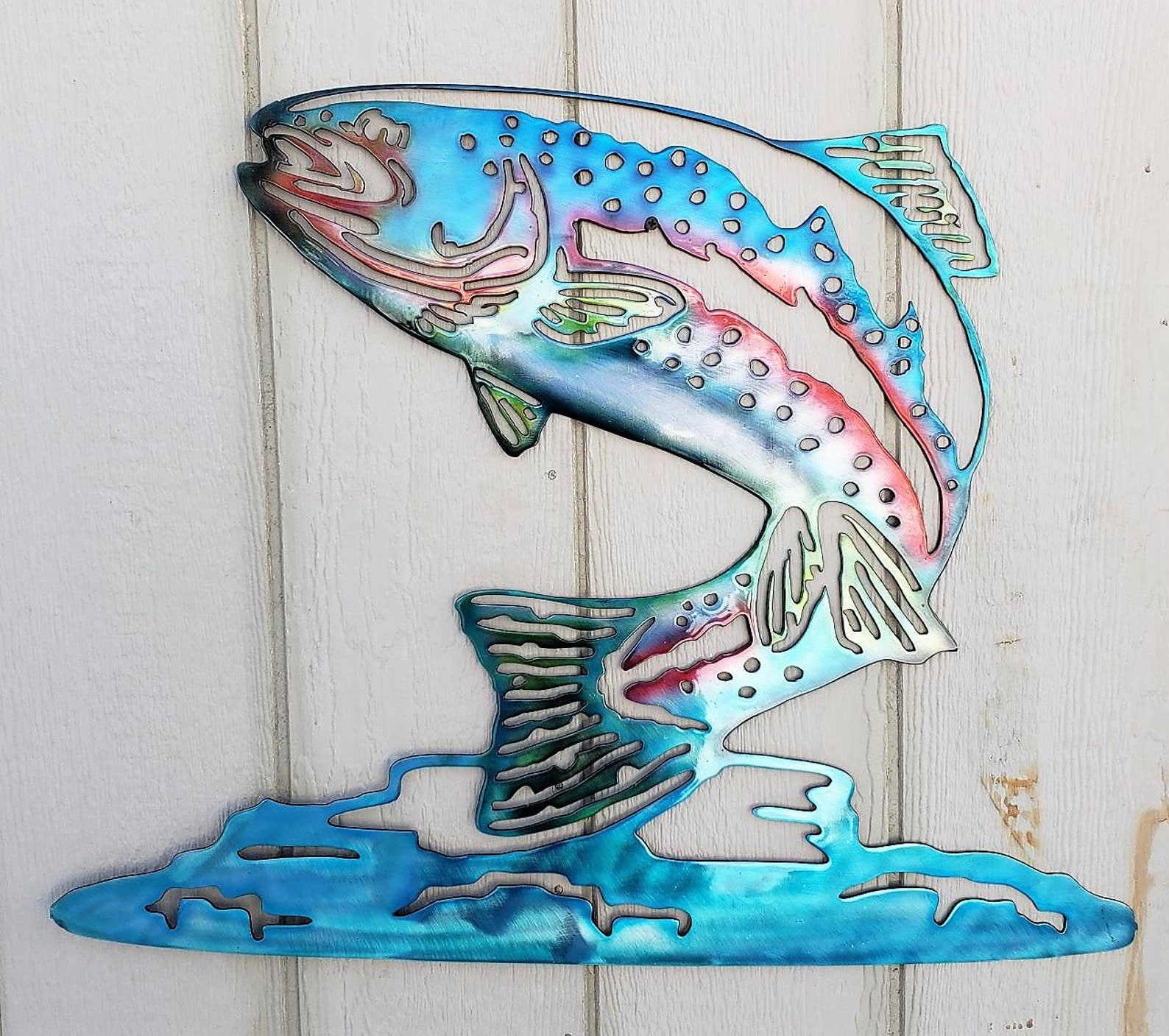 Trout Jumping Custom Painted Metal Wall Art | Etsy