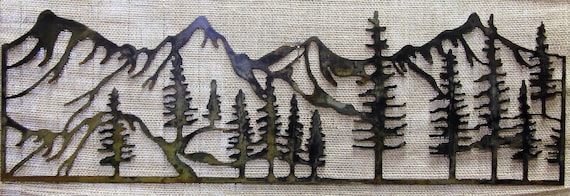 Mountain And Trees Scene Metal Wall Art Etsy