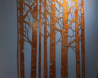 Aspen / birch trees rectangle vertical layout metal art home & cabin decor