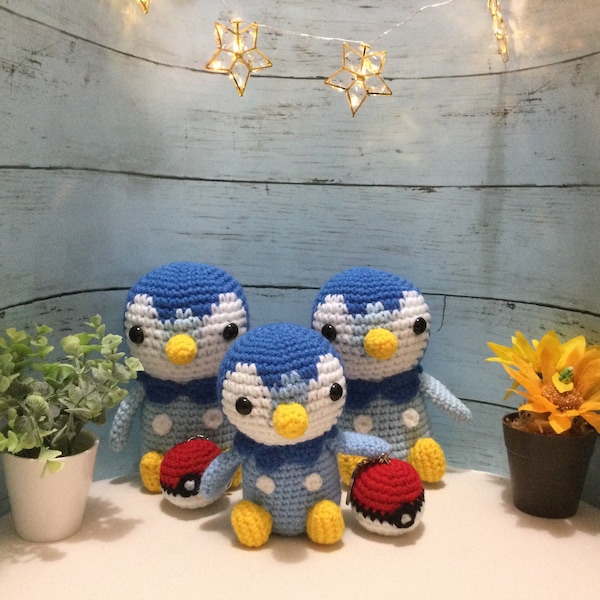 Amigurumi pingouin bleu fait main au crochet (offres spéciales : chaque commande reçoit 1 porte-clés Pokeball au crochet ou 1 porte-clés coeur rouge)