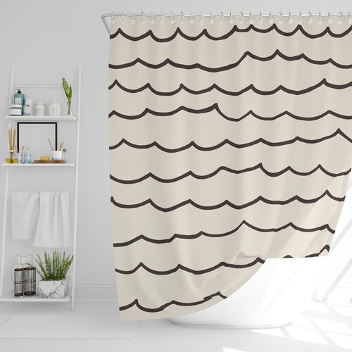 Windowpane Grid Shower Curtain in Beige With White Lines and Etsy