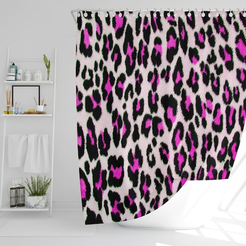 Animal Print Shower Curtain Grey Bathroom Decor Leopard Print Etsy