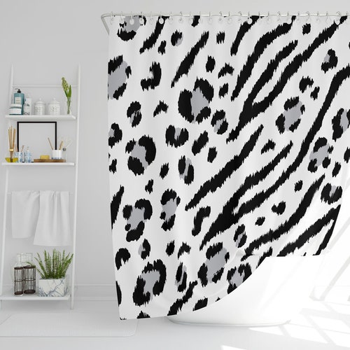 Animal Print Shower Curtain Grey Bathroom Decor Leopard Print Etsy