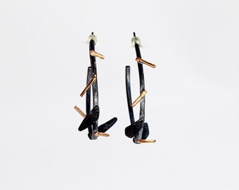 Different Kind Of Hoops, Black And Gold Hoop Earrings, Modern Hoop Earrings, Statement Earrings, Unique Hoop Earrings, Large Hoop Earrings