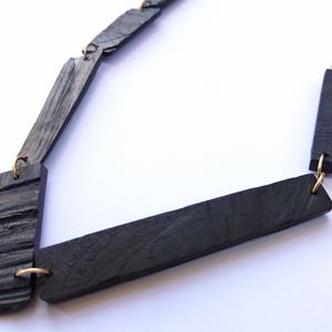 Black Wood Necklace, Geometric Shape Necklace, Unique Wood Necklace, Statement Necklace, Gift For A Women, Asymmetric Black & Gold Necklace