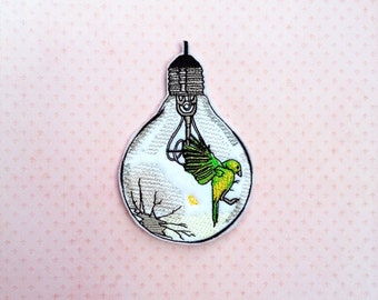 Bird in a light bulb iron on embroidery patch patches for jackets