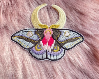 Rose et Pastel fer sur broderie Luna Moth patch brodé lune glittercute cadeau céleste