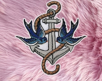 Tattoo Swallow Birds Anchor Iron On Embroidery Patch