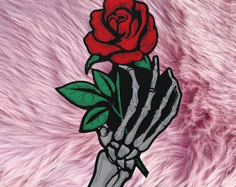 Skeleton Hand Rose Tattoo Inspired Iron On Embroidery patch large patch