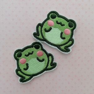 Sweet little green frog froggie iron on embroidery patch