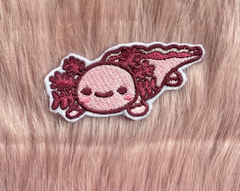 Embroidered Axolotl Patch – Iron-On Applique (Approx. 8cm x 3.8cm)