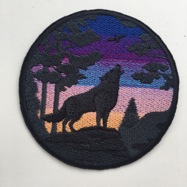 Tribal wolf howling at sunset iron on embroidered patch  etsy uk Tribal wolf howling at sunset iron on embroidered patch  etsy uk