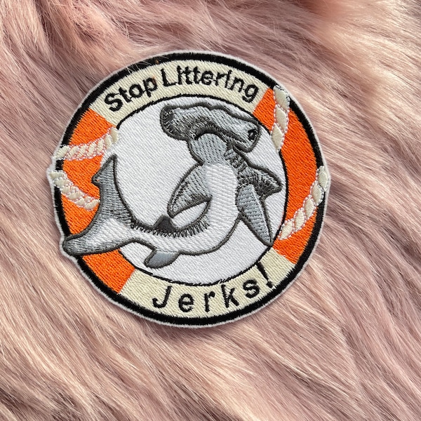 Hammerhead shark anti-littering Iron on patch