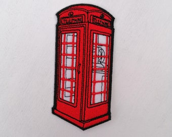 Bright Red Small Iron On Phone Box London England Patch