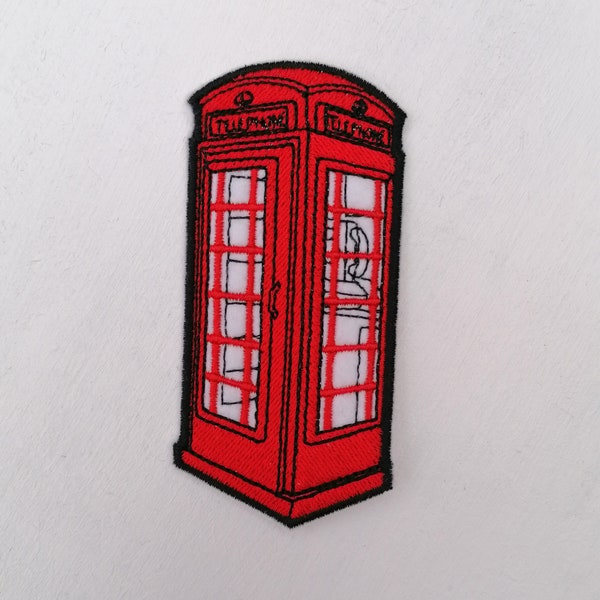 Bright Red Small Iron On Phone Box London England Patch