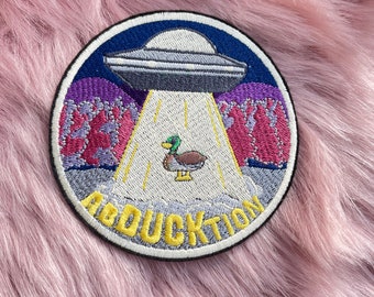 Alien abDUCKtion abduction sci-fi funny iron on embroidery patch
