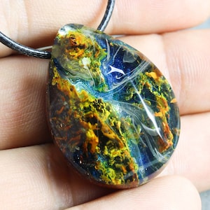 Autumn river pendant- Wood resin pendant. Secret world inside the pendant. Wooden pendant for women and men. Resin jewelry.