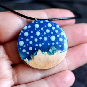 Resin eco epoxy pendant. Handmade Wood Necklace - Celestial Theme Jewelry - Glowing jewelry. Gift for Him and His