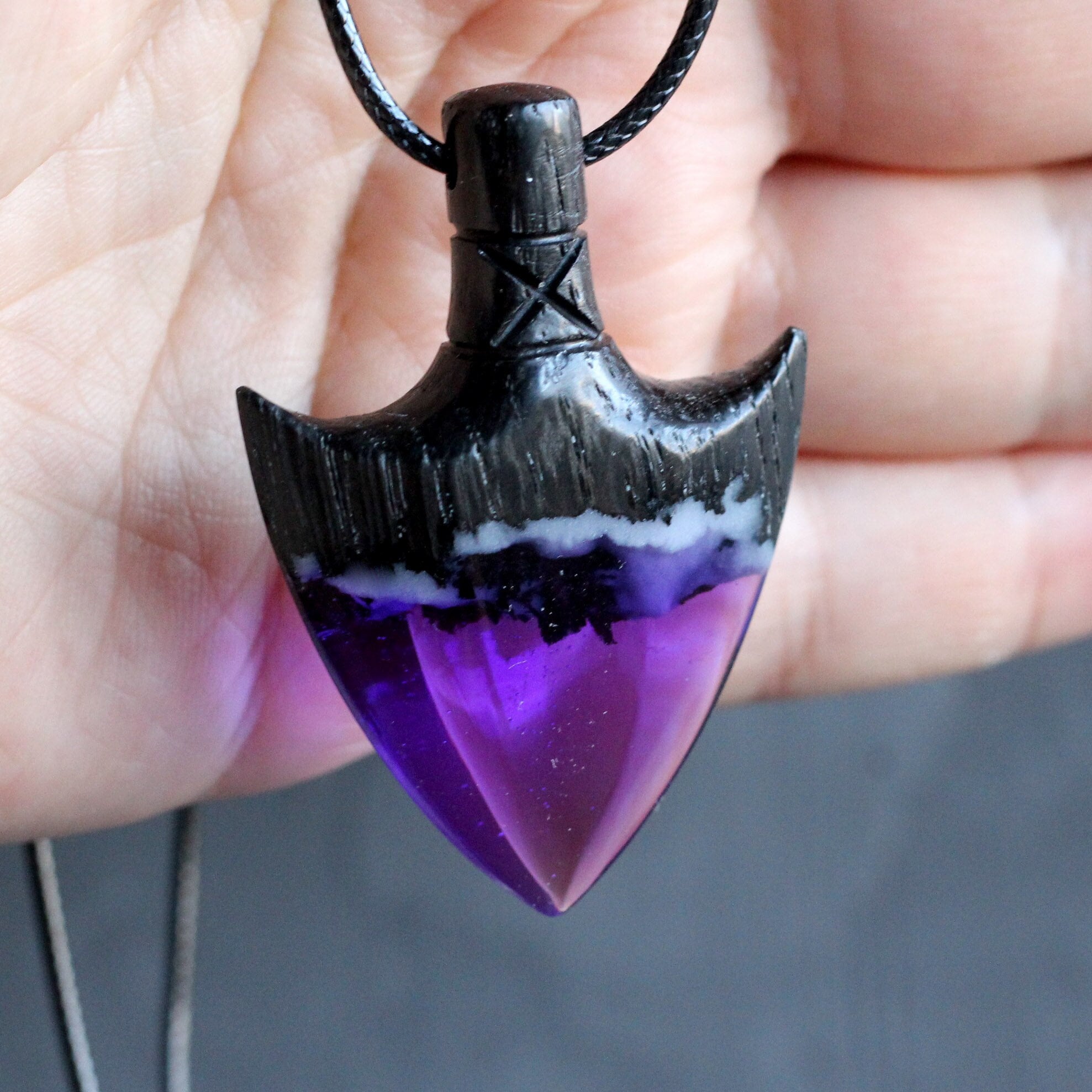 Purple Necklace. Arrowhead Pendant 