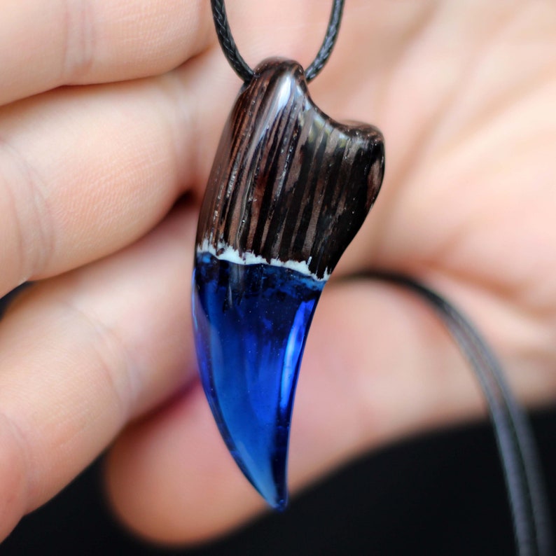 Unique wooden necklace Bear Claw Pendant Glow Necklace Resin Wood Necklace Wooden pendant for women and men statement jewelry Blue pendant