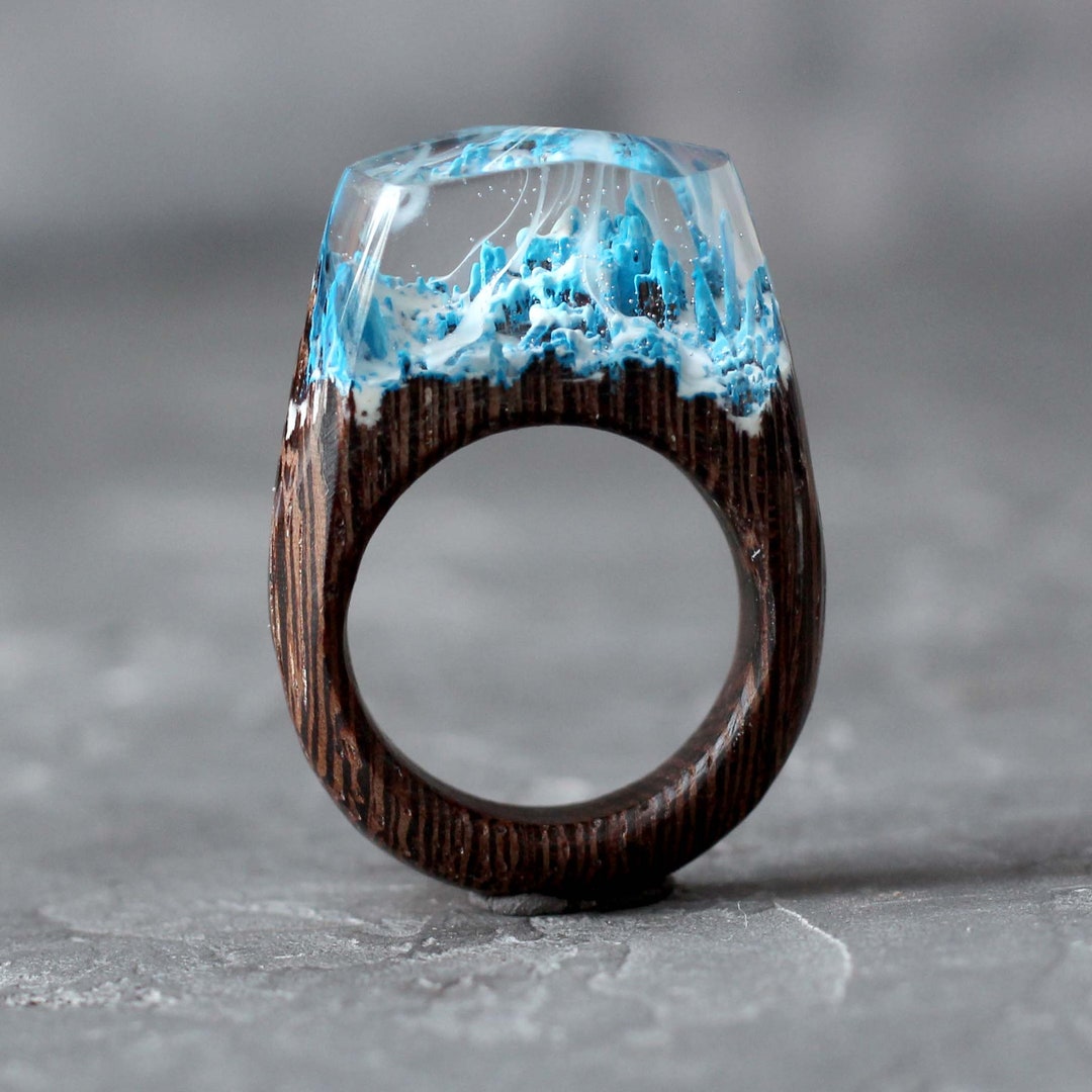 Glowing Wenge Wood Ring: Enchanted Forest Resin Jewelry - Main Image