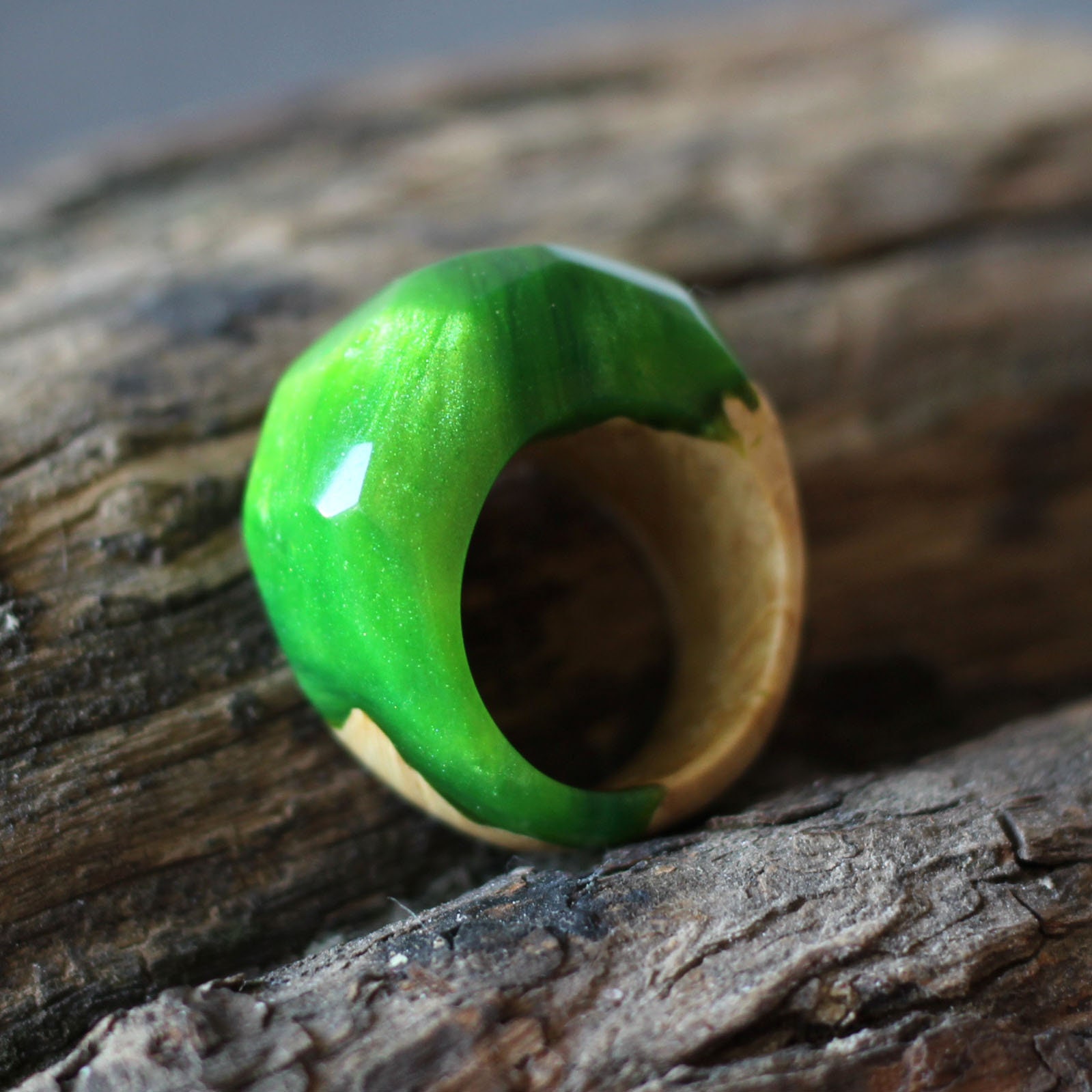 6 SIZE Resin Wood Ring Green Ring Unique Designer Ring Epoxy Etsy