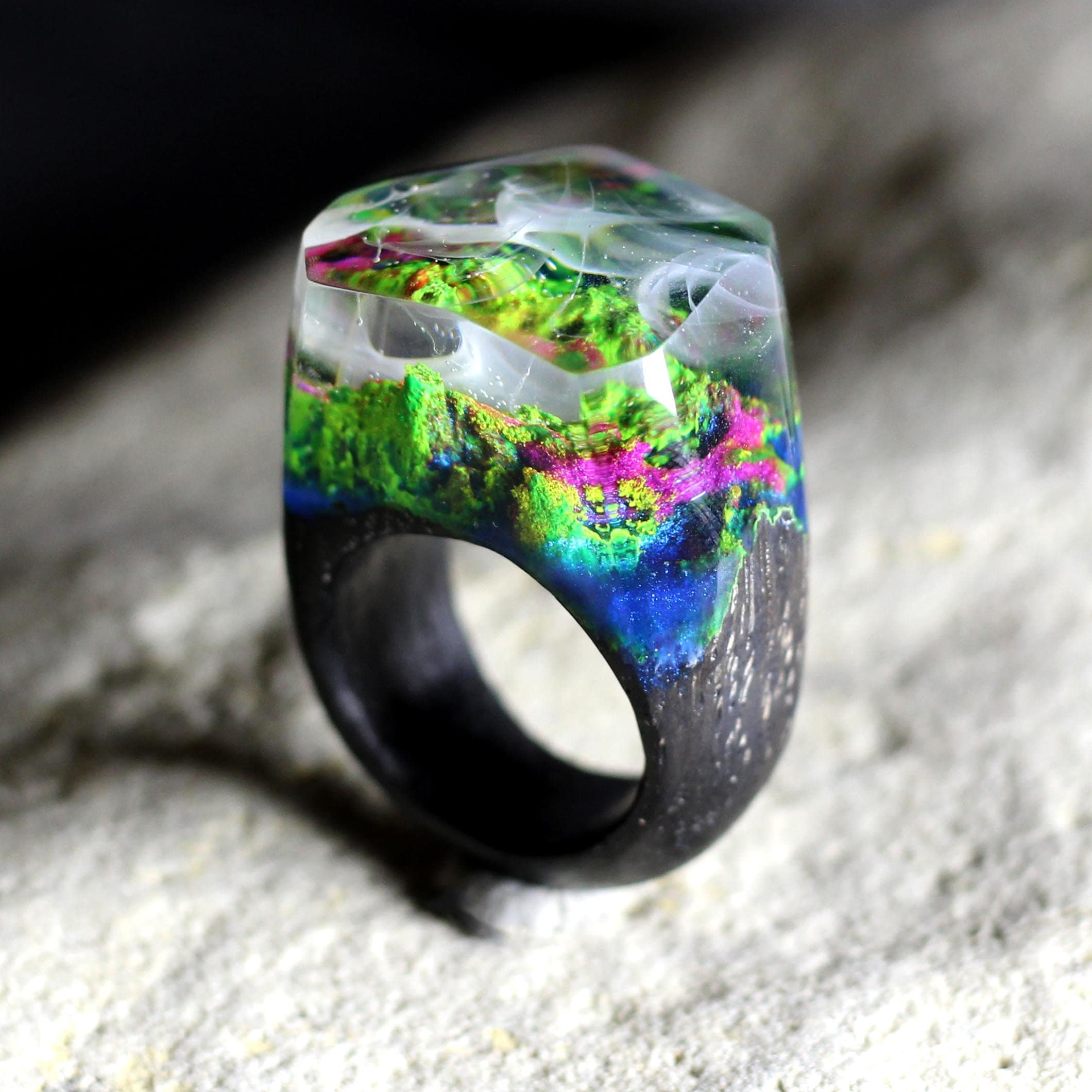 Forest ring Wood resin ring. Secret world inside the ring. Etsy
