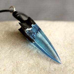 Pendant crystal arrowhead. Glowing pendant. Resin Wood Necklace. Wooden pendant for women and men.