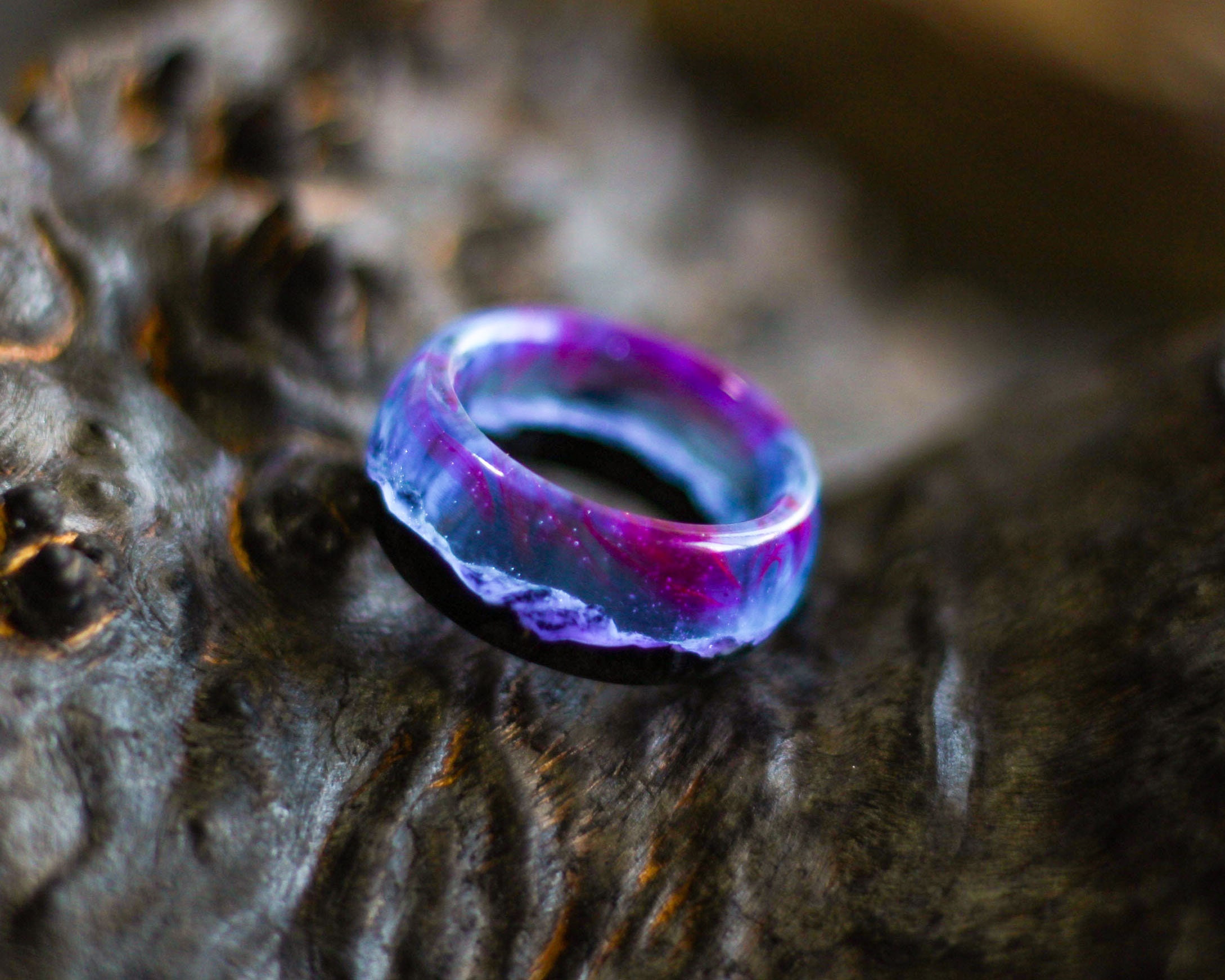Wood resin ring Mirage Handmade jewelry Epoxy rings for women Glow ring in dark 