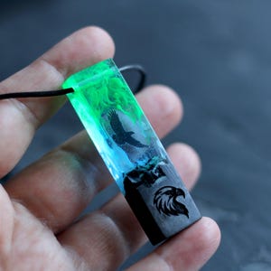 Eagle Pendant for Men – Wood Necklace with Northern Lights – Soaring Eagle Necklace Unique Gift for Him