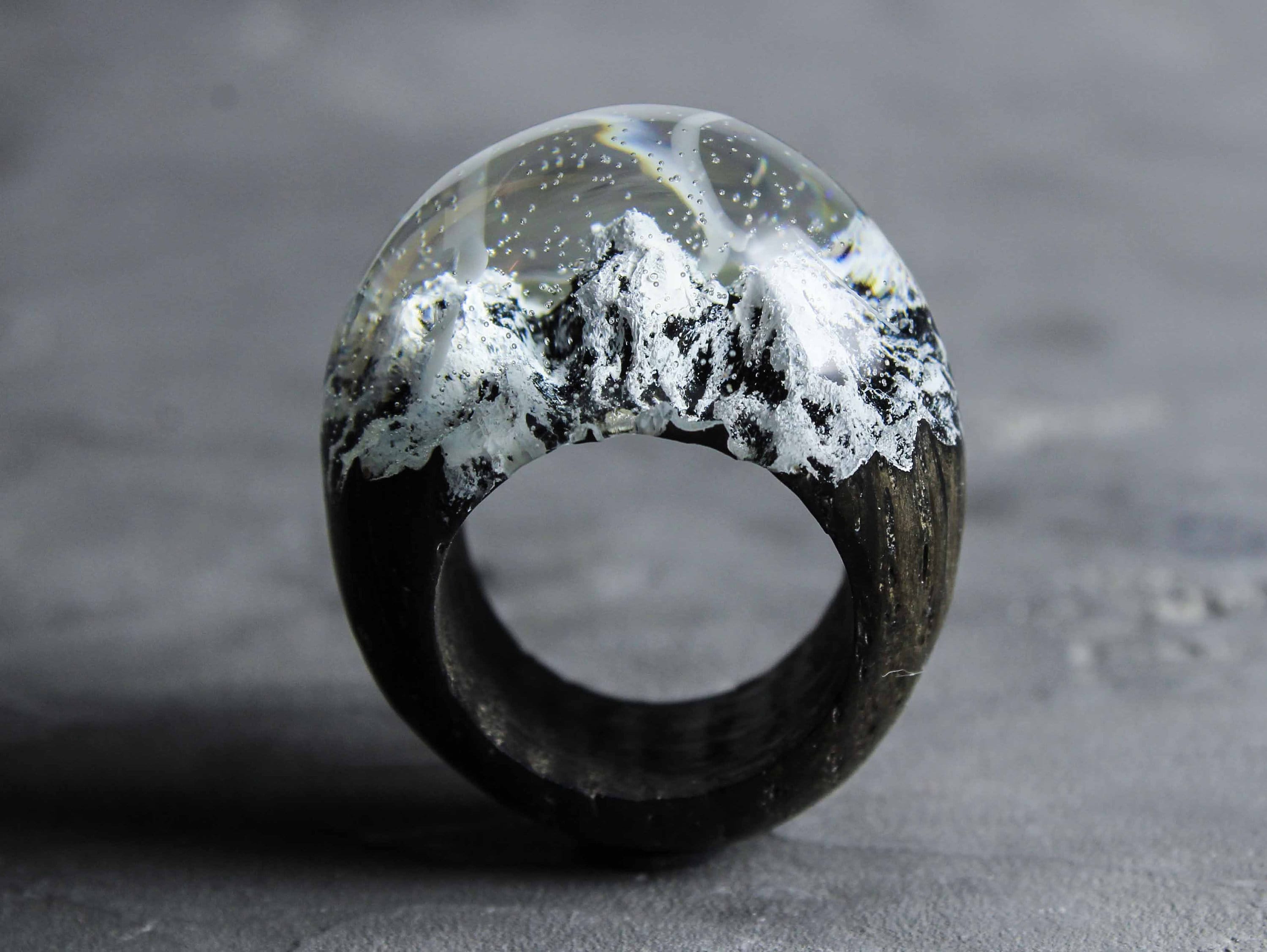 Snow Mountain Ring Wood Resin Ring. Secret World Inside the Ring. Wooden Rings for Women. Resin Jewelry. Etsy UK