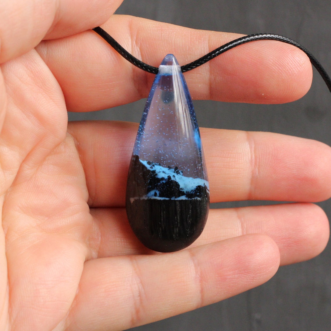 Water Drop Pendant Necklace Wood Drop Pendant Blue Pendant Etsy