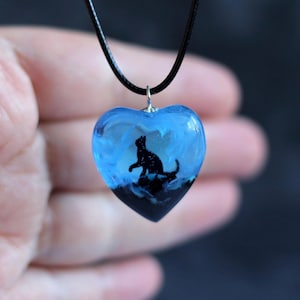 Black Cat Pendant - Heart Necklaces, Jewelry for cat lovers, Cute Jewellery for Woman