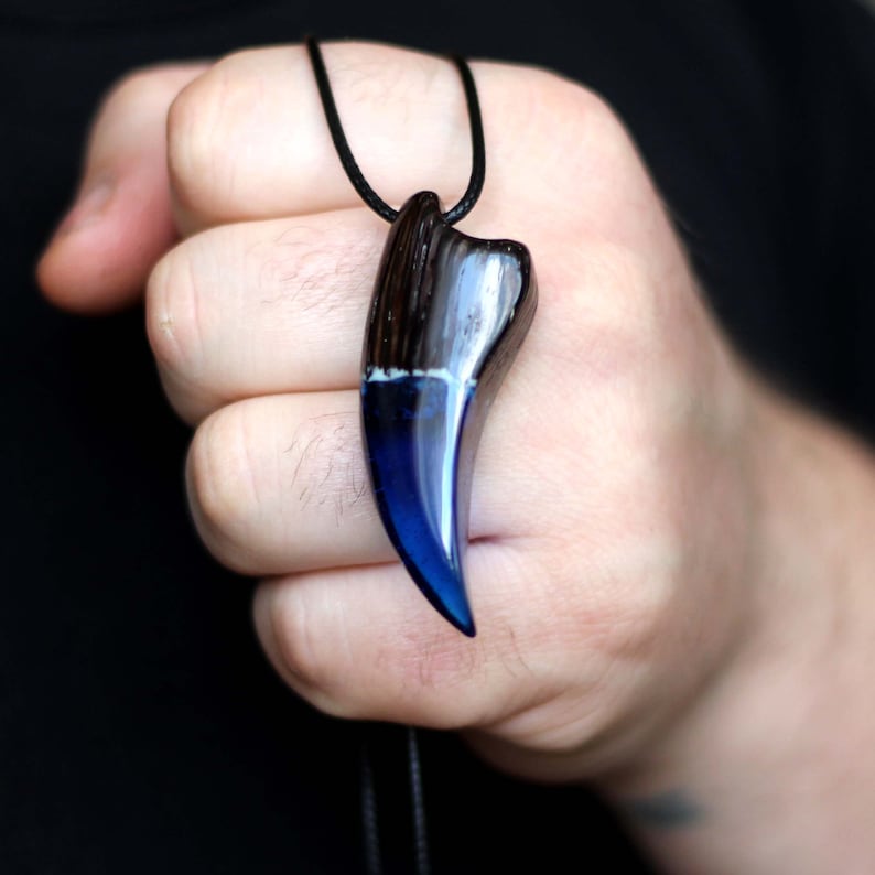 Unique wooden necklace Bear Claw Pendant Glow Necklace Resin Wood Necklace Wooden pendant for women and men statement jewelry Blue pendant