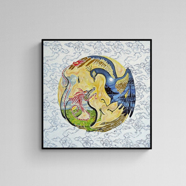 High quality print of Dragon Phoenix Original Painting Powerful Symbols of Balance and Harmony