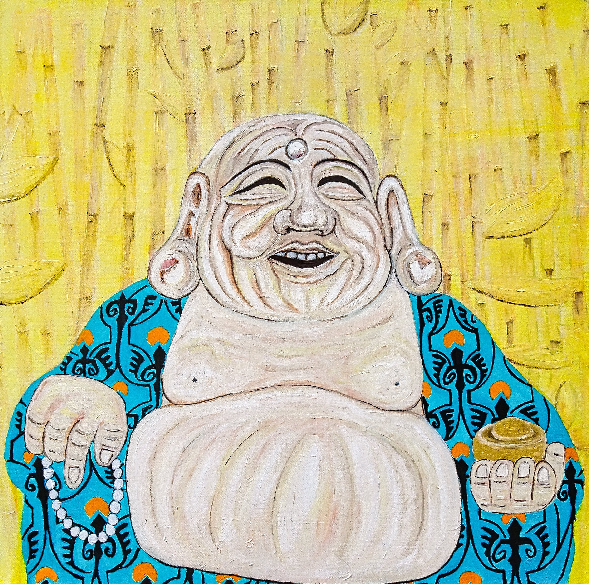 Laughing Buddha Wall Decor Buddha Original Painting Chinese Etsy